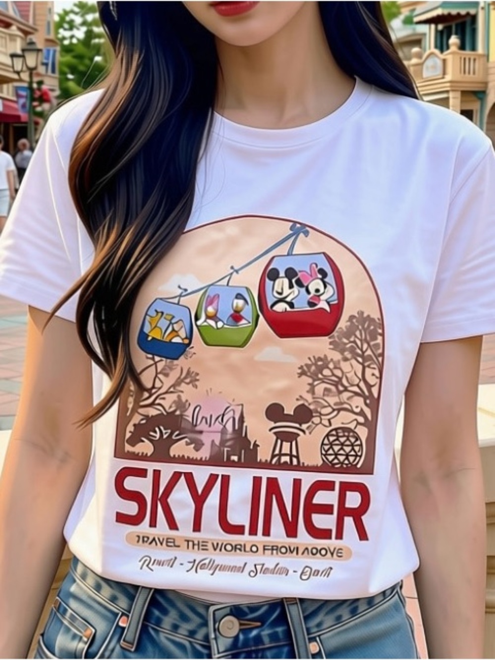 Walt Disney World Mickey Minnie Mouse Skyliner Magic T-shirt Ivory XL NEW!